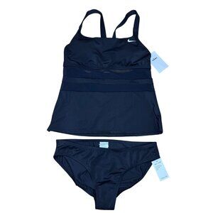 Nike Navy blue Mesh Solid Edge Women's Tankini 2-Piece Swimsuit Set Women L